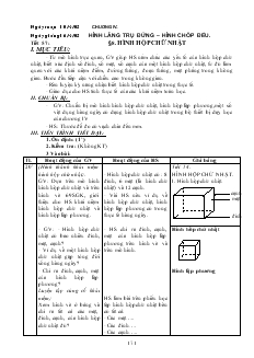 Giáo án Hình học lớp 8 năm học 2005- 2006 Tiết 57 Hình hộp chữ nhật