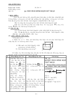 Giáo án Hình học lớp 8 năm học 2005- 2006 Tiết 59 Thể tích hình hộp chữ nhật