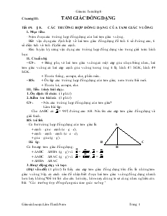 Giáo án Hình học lớp 8 Tiết 49 Các trường hợp đồng dạng của tam giác vuông