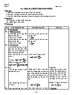 Giáo án môn Đại số lớp 8 - Tiết 16: Chia đa thức cho đơn thức