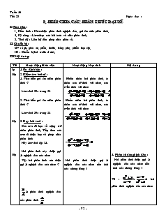 Giáo án môn Đại số lớp 8 - Tiết 33: Phép chia các phân thức đại số