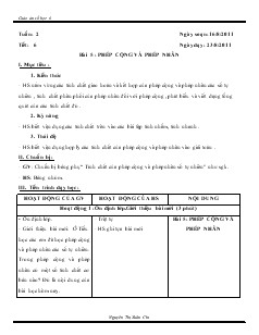 Giáo án môn Đại số lớp 8 - Tuần 2 - Tiết: 6 - Bài 5: Phép cộng và phép nhân