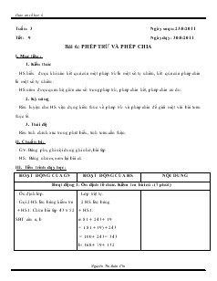 Giáo án môn Đại số lớp 8 - Tuần 3 - Tiết: 9 - Bài 6: Phép trừ và phép chia