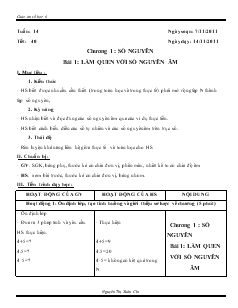 Giáo án môn Số học lớp 6 - Tuần 14 - Tiết 40: Làm quen với số nguyên âm