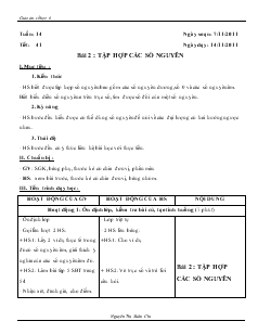 Giáo án môn Số học lớp 6 - Tuần 14 - Tiết 41 - Bài 2: Tập hợp các số nguyên