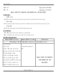 Giáo án môn Số học lớp 6 - Tuần 14 - Tiết 42 - Bài 3: Thứ tự trong tập hợp các số nguyên