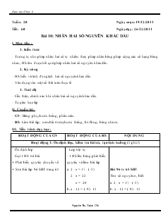 Giáo án môn Số học lớp 6 - Tuần 20 - Tiết: 60 - Bài 10: Nhân hai số nguyên khác dấu