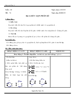 Giáo án môn Số học lớp 6 - Tuần 24 - Tiết: 72 - Bài 4: Rút gọn phân số