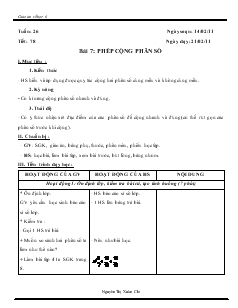 Giáo án môn Số học lớp 6 - Tuần 26 - Tiết: 78 - Bài 7: Phép cộng phân số