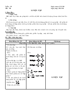 Giáo án môn Số học lớp 6 - Tuần 29 - Tiết 90: Luyện tập