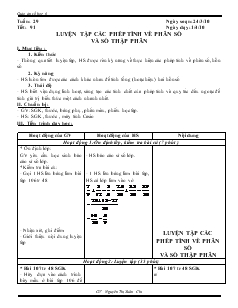Giáo án môn Số học lớp 6 - Tuần 29 - Tiết 91: Luyện tập các phép tính về phân số và số thập phân