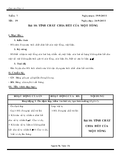 Giáo án môn Số học lớp 6 - Tuần 7 - Tiết: 19 - Bài 10: Tính chất chia hết của một tổng