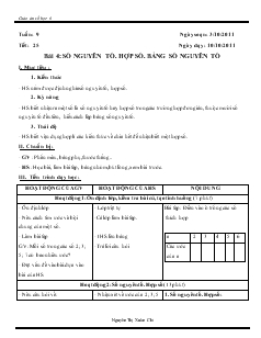 Giáo án môn Số học lớp 6 - Tuần 9 - Tiết 25 - Bài 4: Số nguyên tố. hợp số. bảng số nguyên tố