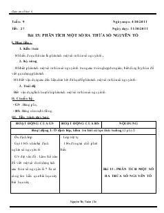 Giáo án môn Số học lớp 6 - Tuần 9 - Tiết 27 - Bài 15: Phân tích một số ra thừa số nguyên tố