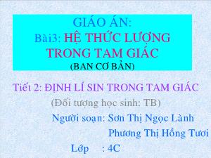 Giáo án Toán 4 Tiết 2: định lí sin trong tam giác