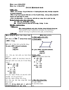 Giáo án Toán học 8 - Tiết 10: Hình bình hành