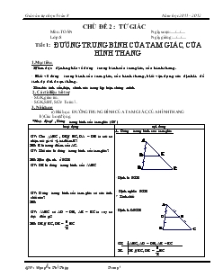 Giáo án tự chọn Toán 8 Năm học 2011– 2012 chủ đề: tứ giác