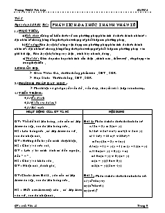 Giáo án Tự chọn Toán 8 - Tiết 5, 6: Phân tích đa thức thành nhân tử