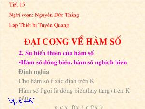 Thiết kế bài giảng Đại số 10 Tiết 15 Đại cương về hàm số