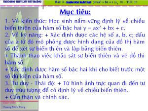 Bài giảng Đại số 10 - Tiết 16: Hàm số bậc hai