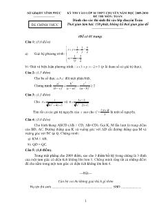 Bộ đề thi vào lớp 10 THPTchuyên năm học 2009-2010 môn toán