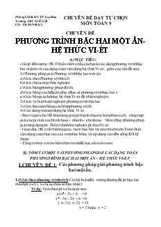 Chuyên đề Phương trình bậc hai một ẩn- Hệ thức vi-ét