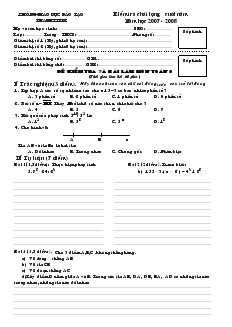 Đề Kiểm tra chất lượng cuối năm Năm học 2007 - 2008