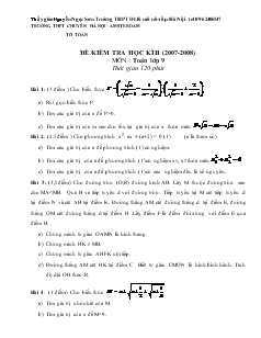 Đề kiểm tra học kì II năm 2007 - 2008 môn: Toán lớp 9
