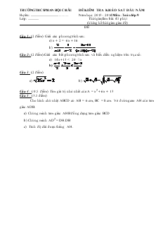 Đề kiểm tra khảo sat đầu năm năm học 2013 – 2014 môn toán lớp 9