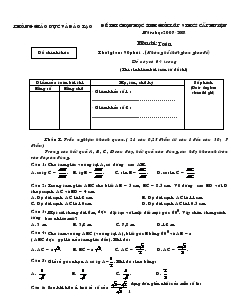 Đề thi chọn học sinh giỏi lớp 9 THCS cấp huyện năm học 2007 - 2008 môn Toán