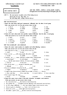 Đề thi tuyển sinh lớp 10 thpt chuyên năm học 2012 - 2013 môn Tiếng Anh