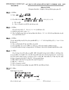 Đề thi tuyển sinh lớp 10 THPT tỉnh Thái Bình năm học 2012 – 2013 môn toán