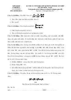 Đề thi tuyển sinh lớp 10 THPT tỉnh Vĩnh Phúc năm học 2012-2013 đề thi môn toán