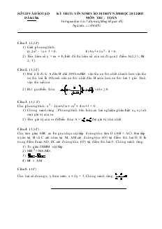 Đề thi tuyển sinh vào 10 THPT năm học 2012-2013 đăklăk môn thi  toán