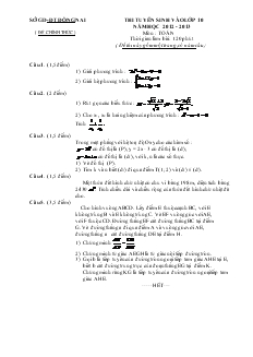 Đề thi tuyển sinh vào lớp 10 năm học 2012 - 2013