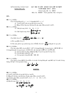 Đề thi tuyển sinh vào lớp 10 THPT môn toán năm học 2011 – 2012