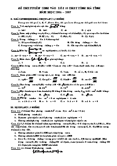 Đề thi tuyển sinh vào lớp 10 THPT tỉnh Hà Tĩnh năm học 2006 – 2007
