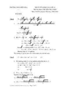 Đề thi tuyển sinh vào lớp 10 trung học chuyên Trà Vinh môn toán (chuyên) năm học 2009-2010