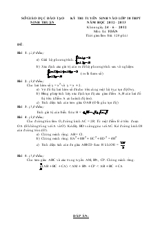 Đề và đáp án thi tuyển sinh vào lớp 10 thpt năm học 2012 – 2013 môn thi toán