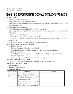 Giáo án Đại số 10 Bài 3: Số trung bình cộng, số trung vị, mốt