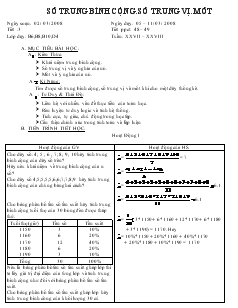 Giáo án Đại số 10 - Tiết 48, 49: Số trung bình cộng, số trung vị, mốt