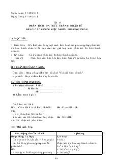 Giáo án Đại số 8 năm học 2011- 2012 Tiết 13: Phân tích đa thức thành nhân tử bằng cách phối hợp nhiều phương pháp