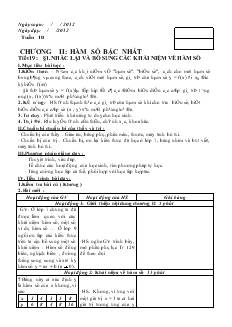 Giáo án Đại số 9 - Chương II: Hàm số bậc nhất