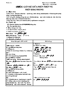 Giáo án Đại số 9 năm học 2012- 2013 - Tuần 2 - Tiết 4 : Liên hệ giữa phép nhân và phép khai phương