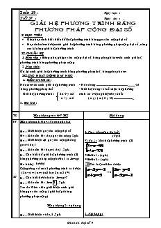 Giáo án Đại số 9 - Tuần 19 - Tiết 37 : Giải hệ phương trình bằng phương pháp cộng đại số