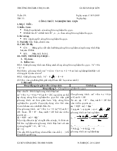 Giáo án Đại sô 9 - Tuần 29 - Tiết 55 : Công thức nghiệm thu gọn