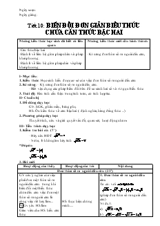 Giáo án Đại số khối 9 - Tiết 10: Biến đổi đơn giản biểu thức chứa căn thức bậc hai