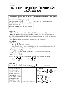 Giáo án Đại số khối 9 - Tiết 14: Rút gọn biểu thức chứa căn thức bậc hai