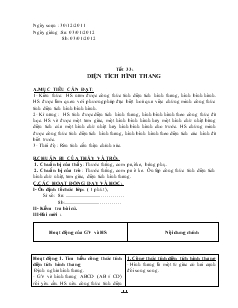 Giáo án Hình học lớp 8 năm học 2011- 2012 Tiết 33: Diện tích hình thang