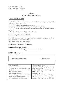 Giáo án Hình học lớp 8 năm học 2011- 2012 Tiết 59: Hình lăng trụ đứng